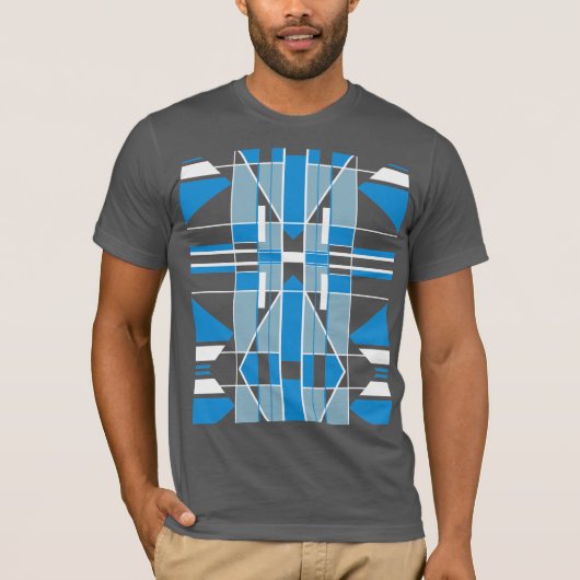 Blauw Wit Zuidwesten Kijk Mozaïek Abstract T-shirt (Voorkant)