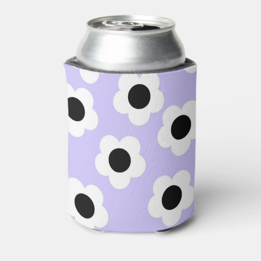 Blauw Wit Zwart Bloem Elegante Tropische Bloem Blikjeskoeler (Blikje Achterkant)