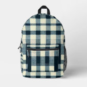 Blauw Wit Zwart Buffalo Plaid Classic Geruit Bedrukte Rugzak (Voorkant)