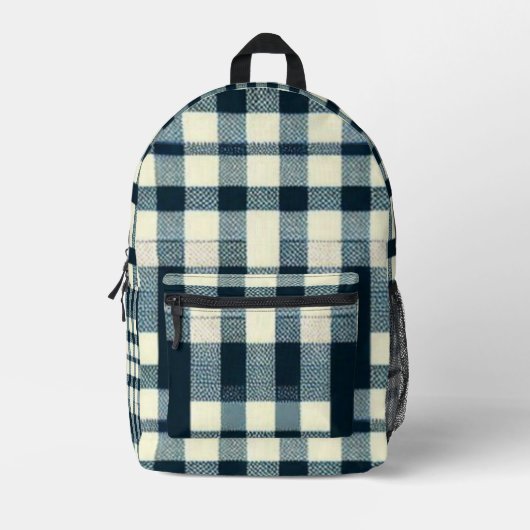 Blauw Wit Zwart Buffalo Plaid Classic Geruit Bedrukte Rugzak (Voorkant)