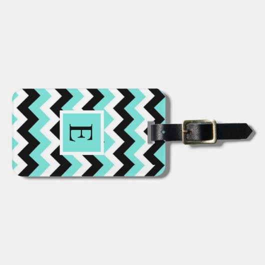  Blauw Wit Zwart Chevron Patroon Bagagelabel (Voorkant horizontaal)