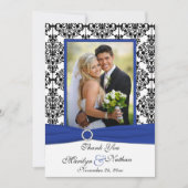 Blauw, Wit, Zwart Damask Foto Dank u Kaart (Voorkant)