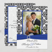 Blauw, Wit, Zwart Damask Foto Dank u Kaart (Voorkant / Achterkant)