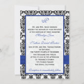 Blauw, Wit, Zwart Damask Foto Uitnodiging voor bru (Achterkant)