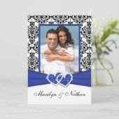 Blauw, Wit, Zwart Damask Foto Uitnodiging voor bru (Staand voorkant)
