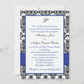 Blauw, Wit, Zwart Damask Foto Uitnodiging voor bru (Achterkant)