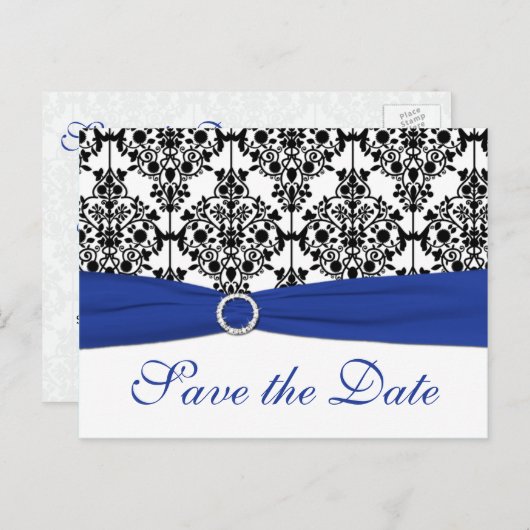 Blauw, Wit, Zwart Damask Sla de Datum Kaart op (Voorkant / Achterkant)