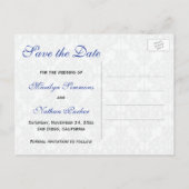 Blauw, Wit, Zwart Damask Sla de Datum Kaart op (Achterkant)