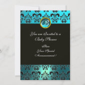 BLAUW WIT ZWART DAMAST BABYSUITEMONOGRAM KAART (Achterkant)