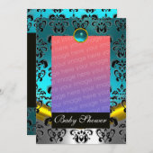 BLAUW WIT ZWART DAMAST BABYSUITEMONOGRAM KAART (Voorkant / Achterkant)