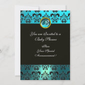 BLAUW WIT ZWART DAMAST BABYSYMPOSIUM MONOGRAM KAART (Achterkant)