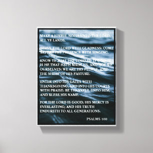 BLAUW WIT ZWART HAPPY THANKSGIVING PSALMEN 100 CANVAS AFDRUK