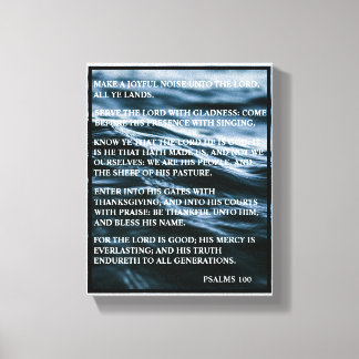 BLAUW WIT ZWART HAPPY THANKSGIVING PSALMEN 100 CANVAS AFDRUK