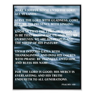 BLAUW WIT ZWART HAPPY THANKSGIVING PSALMEN 100 FOTO AFDRUK