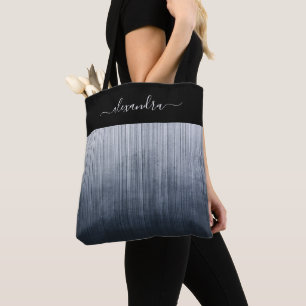 Blauw Wit Zwart rustiek ombre gepersonaliseerd ges Tote Bag