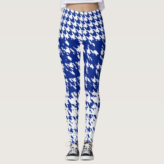 Blauw wit Zweden Winter Heoundstooth Leggings (Voorkant)