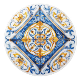 Blauw witgoud look Talavera Azulejo Tegel Keramische Knop