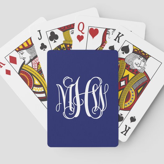 Blauw Witte 3 Initialen Wijnstok Schrift Monogram  Pokerkaarten