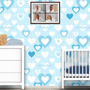 Blauw Witte Aangepaste Baby Naam Decoratie Behang