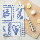 Blauw Witte Abstract Monogram Geschenk Theedoek (Quarter Fold)