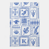 Blauw Witte Abstract Monogram Geschenk Theedoek (Verticaal)