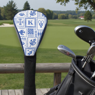 Blauw Witte Abstract Monogram Golf Cadeau voor Haa Golfheadcover