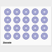Blauw-witte Abstracte bloemblaadjes Monogram Stick Ronde Sticker (Vel)