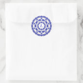 Blauw-witte Abstracte bloemblaadjes Monogram Stick Ronde Sticker (Tas)