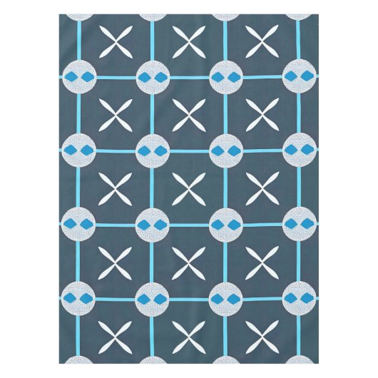 Blauw Witte Abstracte Geometrische Ontwerp Tafelkleed (Voorkant)