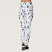 Blauw Witte Abstracte Patroon Dames Leggings (Achterkant)