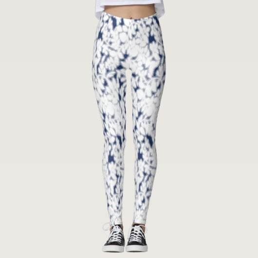 Blauw Witte Abstracte Patroon Dames Leggings (Voorkant)