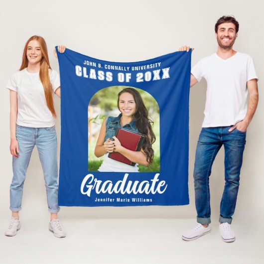 Blauw Witte Afstudeer Foto Boog Modern Afstuderen Fleece Deken (In situ)