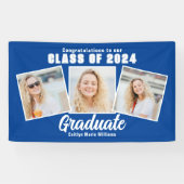 Blauw Witte Afstudeerfeest 3 Foto Collage Spandoek (Horizontaal)