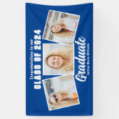 Blauw Witte Afstudeerfeest 3 Foto Collage Spandoek (Verticaal)