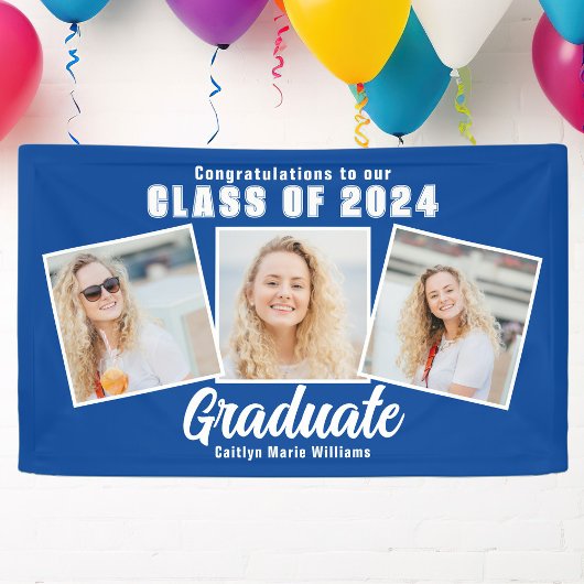 Blauw Witte Afstudeerfeest 3 Foto Collage Spandoek