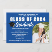 Blauw Witte Afstudeerfoto Cute Afstudeerfeest Kaart (Voorkant)