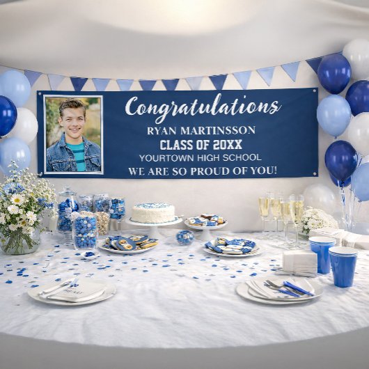 Blauw Witte Afstudeerfoto Hoge School Spandoek