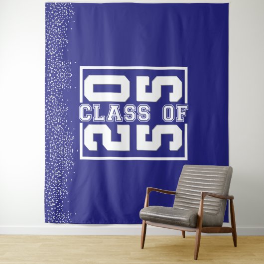 Blauw Witte Afstudeerklas van Sportieve Typografie Wandkleed (In situ)