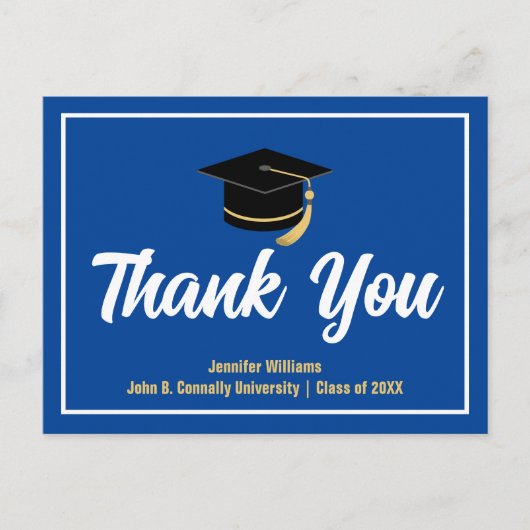 Blauw Witte Afstuderen Persoonlijke Dankjewel Briefkaart (Voorkant)