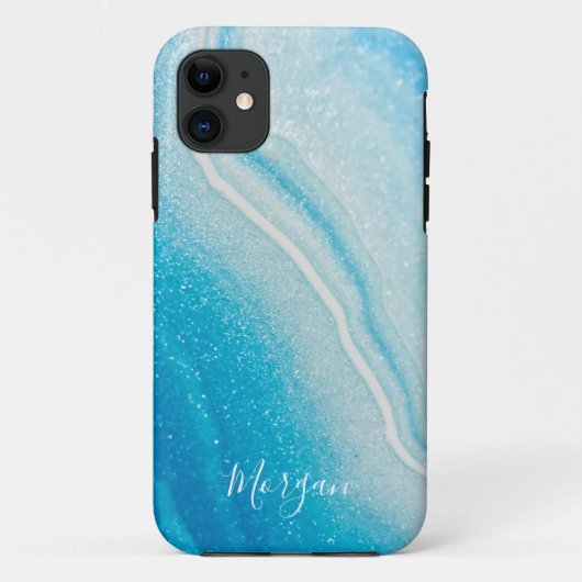 Blauw & Witte Agate Stijl Glitters, doe-het-zelf n Case-Mate iPhone Case (Achterkant)