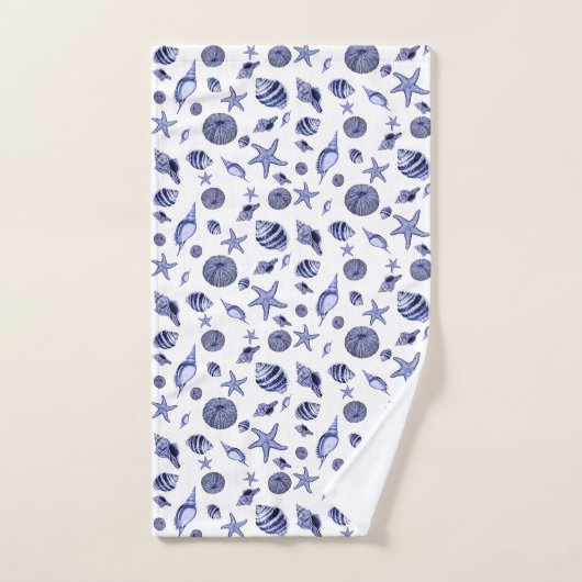 Blauw-witte alloverschelpen bad handdoek (Handdoek)