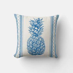 Blauw-witte ananas silhouet patroon kussen
