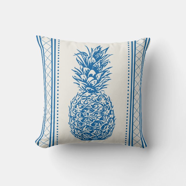 Blauw-witte ananas silhouet patroon kussen (Voorkant)