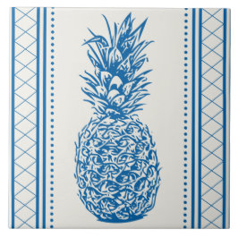 Blauw-witte ananas silhouet patroon tegeltje