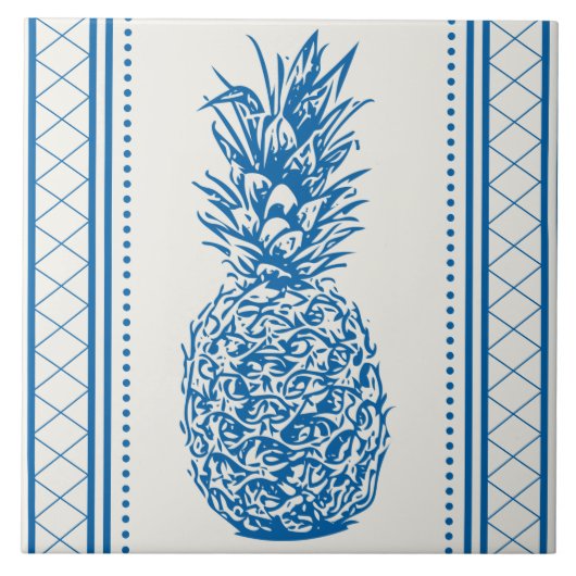 Blauw-witte ananas silhouet patroon tegeltje (Voorkant)