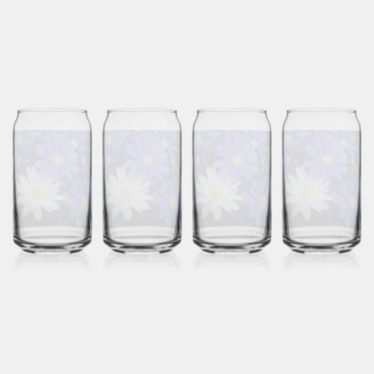 Blauw-witte anemoon bloeit bloemig blikvorm glas (Achterkant)