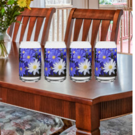 Blauw-witte anemoon bloeit bloemig blikvorm glas