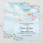 Blauw-witte aquarel babyshower uitnodiging (Voorkant / Achterkant)