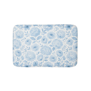 Blauw Witte Aquarel Bloemen Badmat