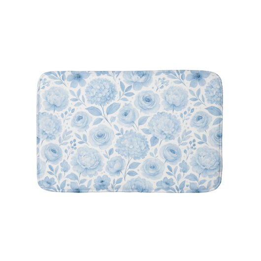 Blauw Witte Aquarel Bloemen Badmat (Voorkant)